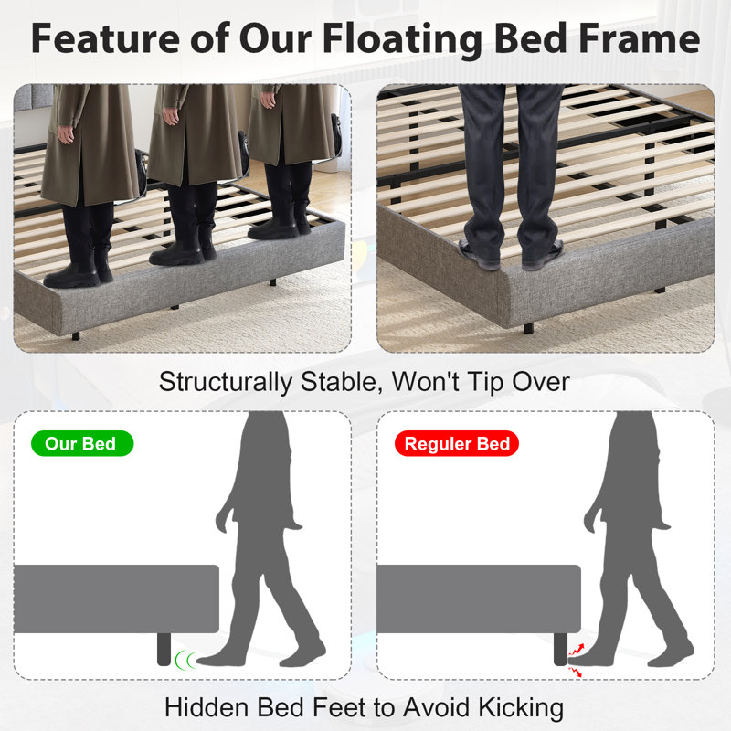 Ivy Bronx LED Upholstered Bed Frame Floating Bed Frame With Wingback Storage Headboard & Reviews